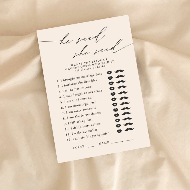 He Said, She Said Bridal Shower Party Game Enclosure Card (Creator Uploaded)