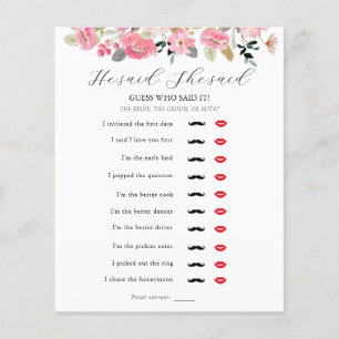 He Said, She Said Bridal Tea Shower Game