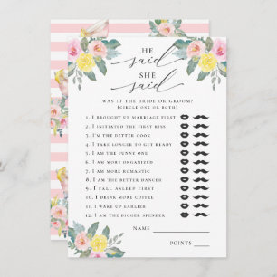 He Said, She Said Bright Cocktail Bridal Game Enclosure Card