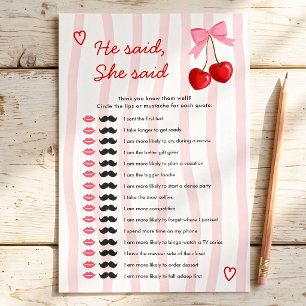 He Said She Said Cherry Pink Bridal Shower Game