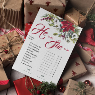He said She said Christmas Bridal Shower Game  Invitation
