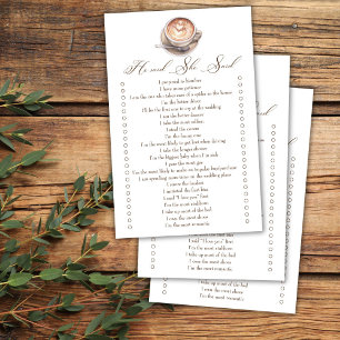 He said she said coffee fall bridal shower game