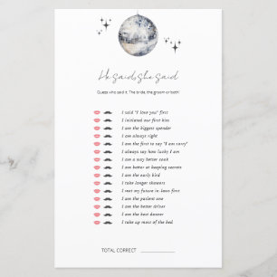 He said, she said Disco Ball Bridal Shower Game