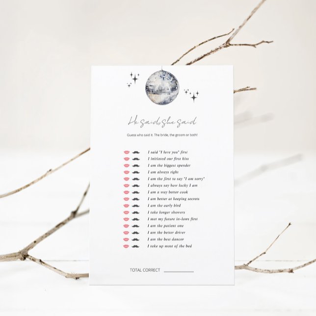 He said, she said Disco Ball Bridal Shower Game (Creator Uploaded)