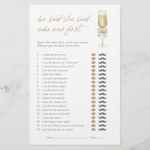 He Said She Said Elegant Champagne Bow Bridal Game
