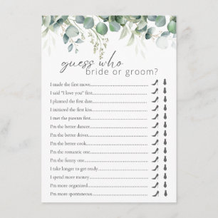 He Said She Said Eucalyptus Bridal Shower Game Enclosure Card