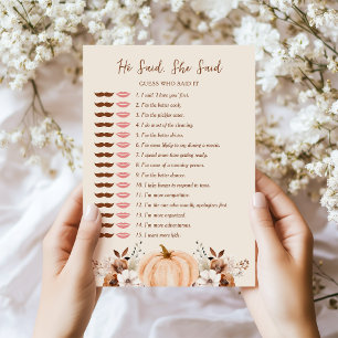 He Said She Said Fall Bridal Shower Game Card
