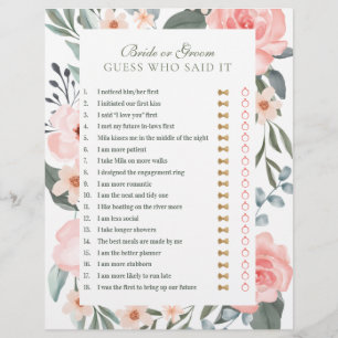 He Said She Said Floral Rose & Sage Bridal Game