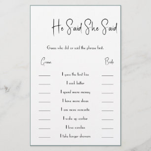 He Said / She Said Game Card Flyer