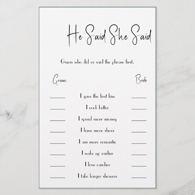 He Said / She Said Game Card Flyer (Front)