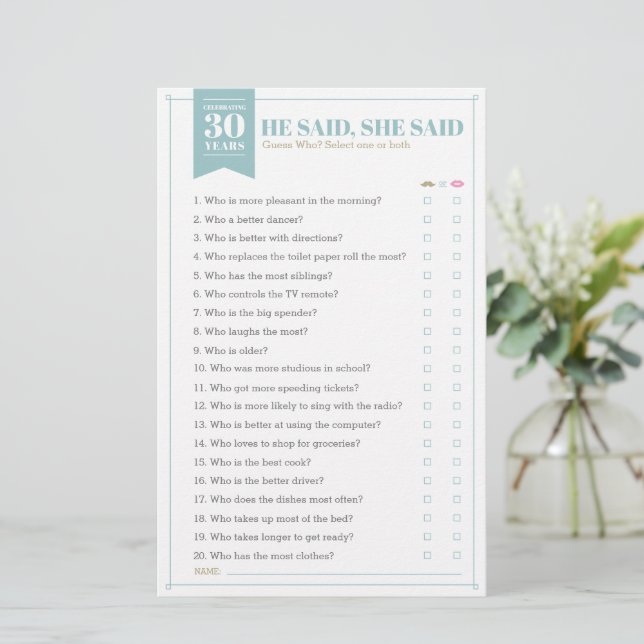 He Said, She Said Game (Fully Customisable) (Standing Front)