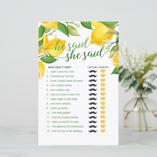 He Said She Said Game - Lemon (Standing Front)