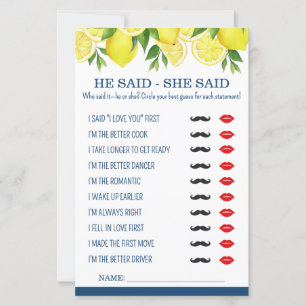 He Said / She Said Lemon Bridal Shower Game