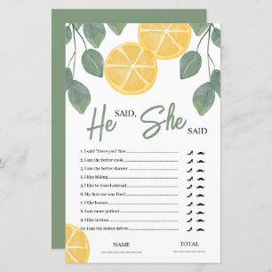 He said She said Lemon Bridal Shower Game
