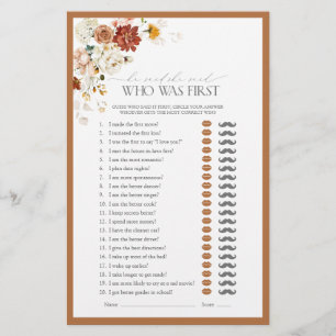 He Said She Said Orange Floral Bridal Shower Game