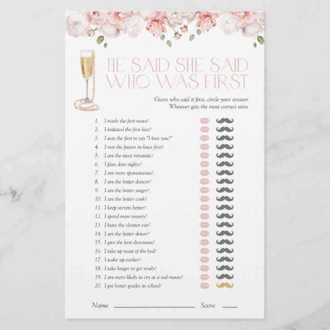 He Said She Said Petals & Pearls Pink Shower Game (Front)