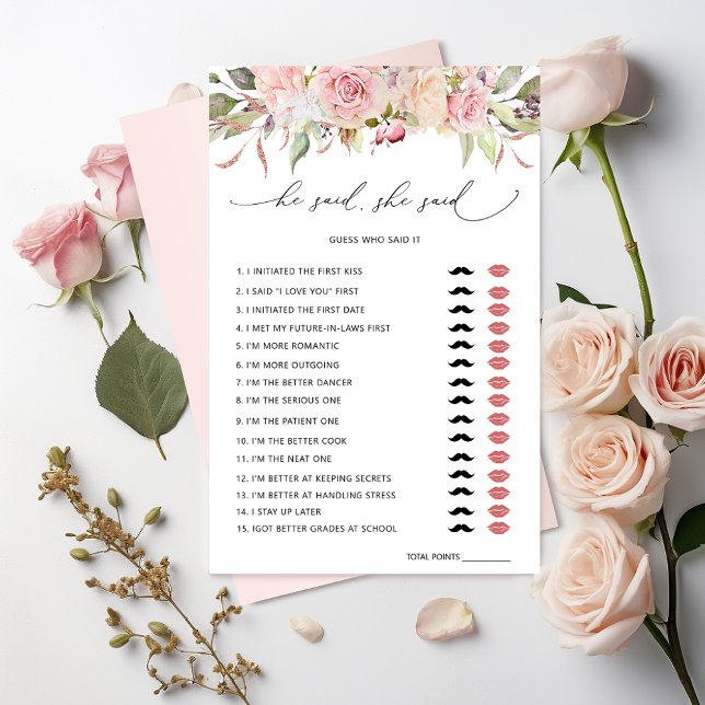 He Said, She Said Pink Floral Bridal Shower Game (Creator Uploaded)