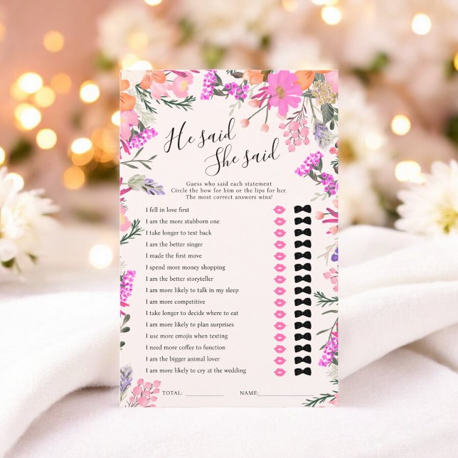 He said she said pink floral bridal shower game (He said she said pink floral bridal shower game)