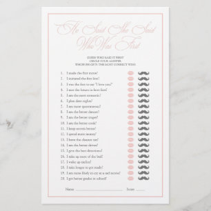 He Said She Said Pink Script Bridal Shower Game