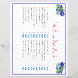 He Said She Said Succulent Bridal Shower Game