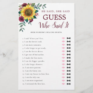 He Said She Said Sunflower Burgundy Bridal Shower