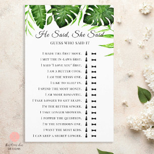 He Said She Said Tropical Bridal Shower Game