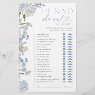 He Said She Said Watercolor Floral Shower Game