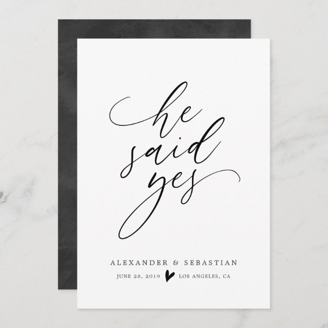 He Said Yes Simple Script Engagement Announcement (Front/Back)