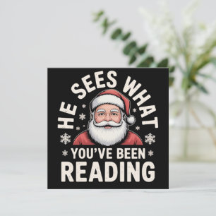 He Sees What You've Been Reading Santa Bookish Holiday Card