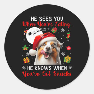 He Sees When You're Eating Snacks Xmas Australian Classic Round Sticker