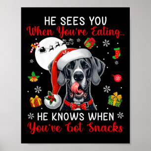 He Sees When You're Eating Snacks Xmas Great Dane  Poster