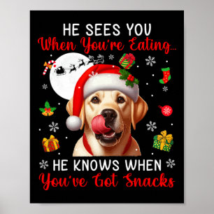 He Sees When You're Eating Snacks Xmas Labrador Re Poster