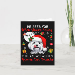 He Sees When You're Eating Snacks Xmas Maltese Own Card