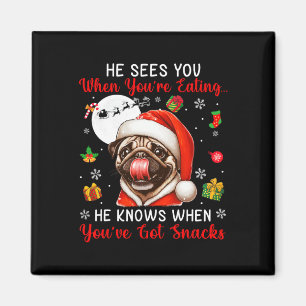He Sees When You're Eating Snacks Xmas Pug Owner F Magnet
