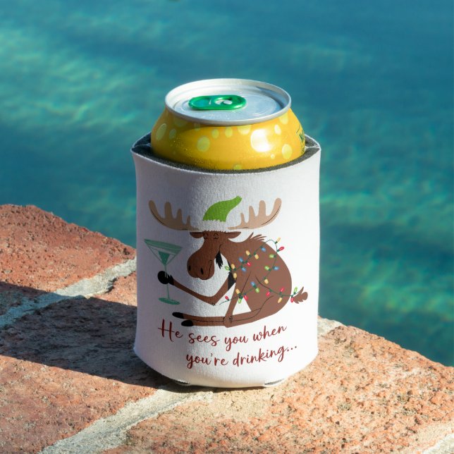 He Sees You When Drinking Funny Christmas Reindeer Can Cooler (In Situ Pool)