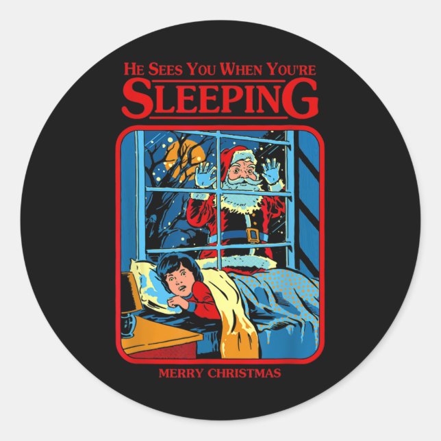 He Sees You When You're Sleeping Merry Christmas  Classic Round Sticker (Front)