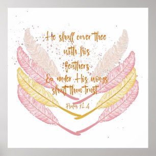 He Shall Cover Thee with His Wings Psalms Verse Poster