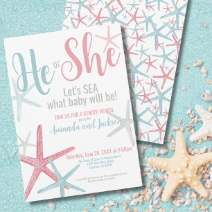 He She Pink Blue Summer Gender Reveal Invitation