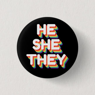 He/She/They Pronouns Rainbow 3D Retro 3 Cm Round Badge