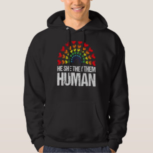 He She They Them Human Lgbtq Gay Pride Heart Raibo Hoodie