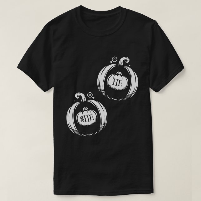 He She What Will Our Little Pumpkin Be Gender Reve T-Shirt (Design Front)