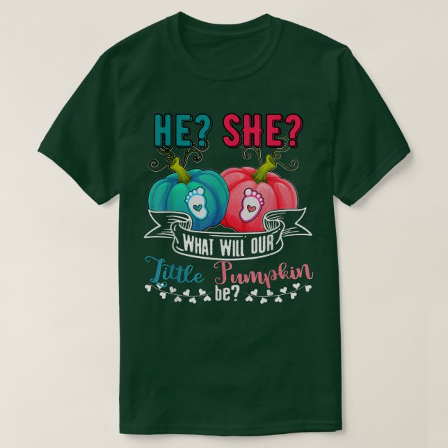He She What Will Our Little Pumpkin Be Gender Reve T-Shirt (Design Front)