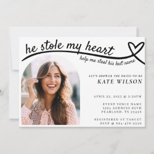 He Stole My Heart Line Photo Funny Bridal Shower Invitation