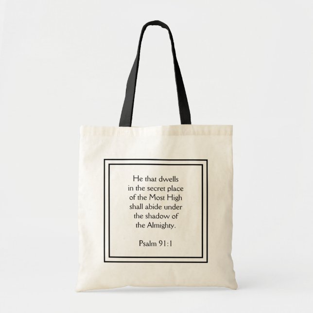 He that dwells in the secret place Bible Verse Tote Bag (Front)