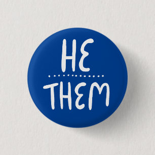 HE/THEM Pronouns Blue Handlettering Minimal 3 Cm Round Badge