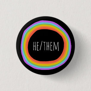HE/THEM Pronouns Colourful Rainbow Circle Black 3 Cm Round Badge