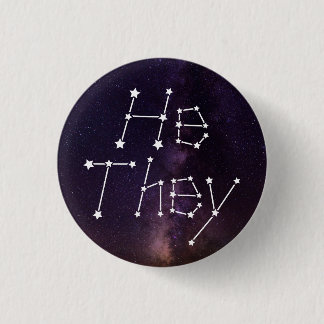 He/They Galaxy Starry Night Sky Constellation Pron 3 Cm Round Badge