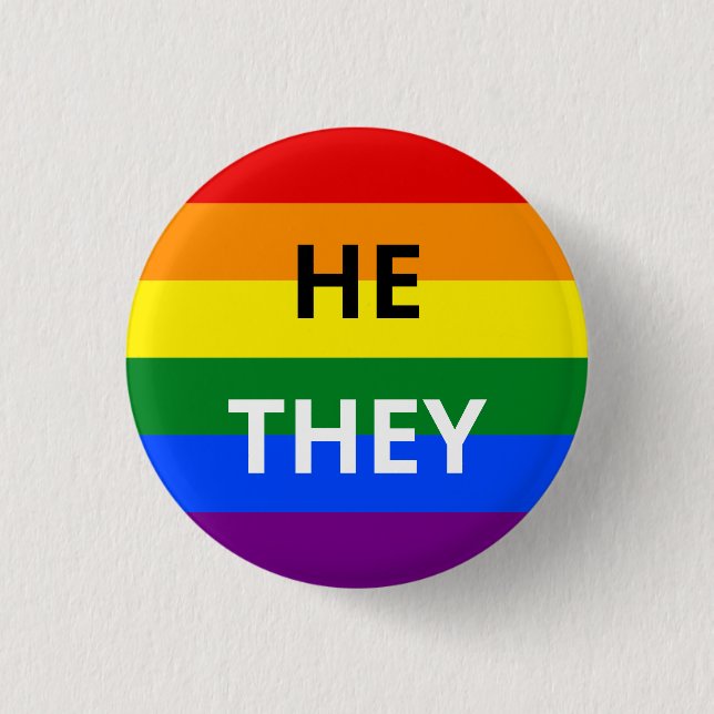 He/They Pronoun Rainbow Badge (Front)