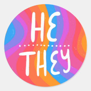 HE/THEY Pronouns Rainbow Handlettering Sheet of Classic Round Sticker