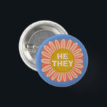 HE / THEY Pronouns Sunflower Daisy Pride 3 Cm Round Badge<br><div class="desc">Decorate your outfit with this cool art button. Makes a great  gift! You can customise it and add text too. Check my shop for lots more colours and patterns! Let me know if you'd like something custom too.</div>